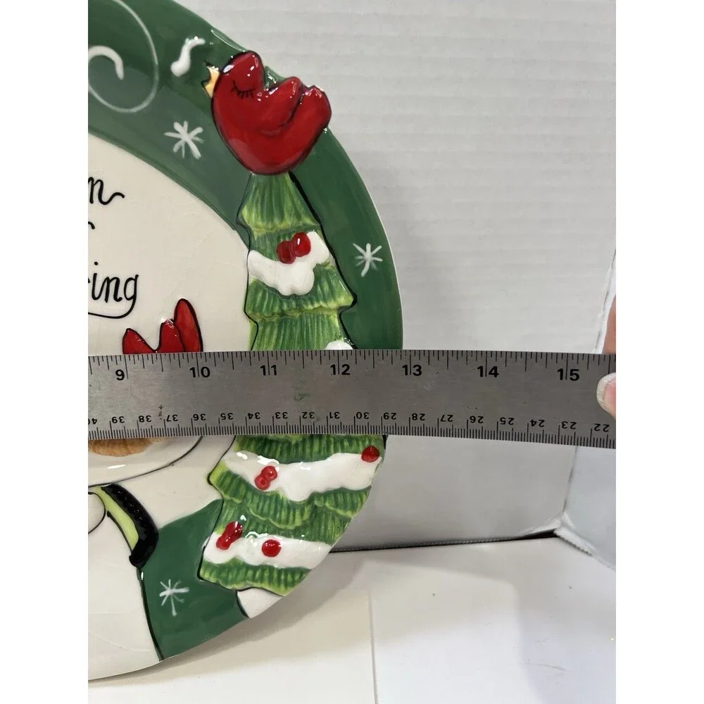 FITZ & FOYD Platter Holly Hat Snowman Christmas Wishes Embossed Cookie Tray